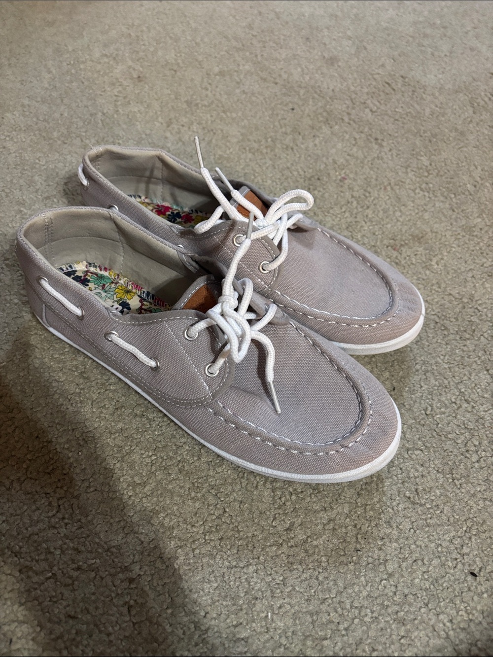 Women's Casual Canvas Boat Loafers in Light Taupe